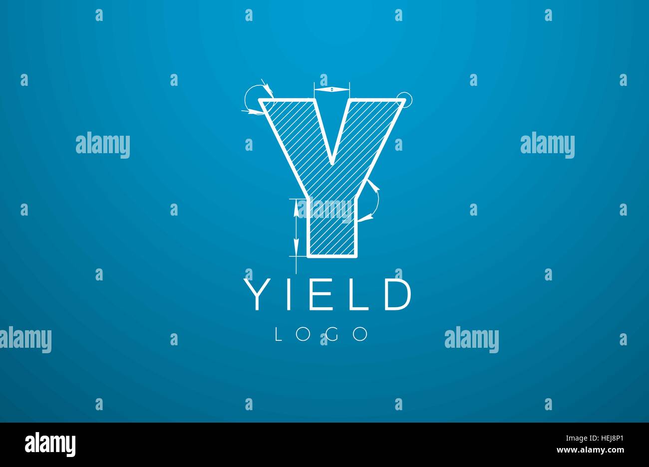 logo template letter Y in the style of a technical drawing with dimension lines on a blue background. Vector illustration Stock Vector