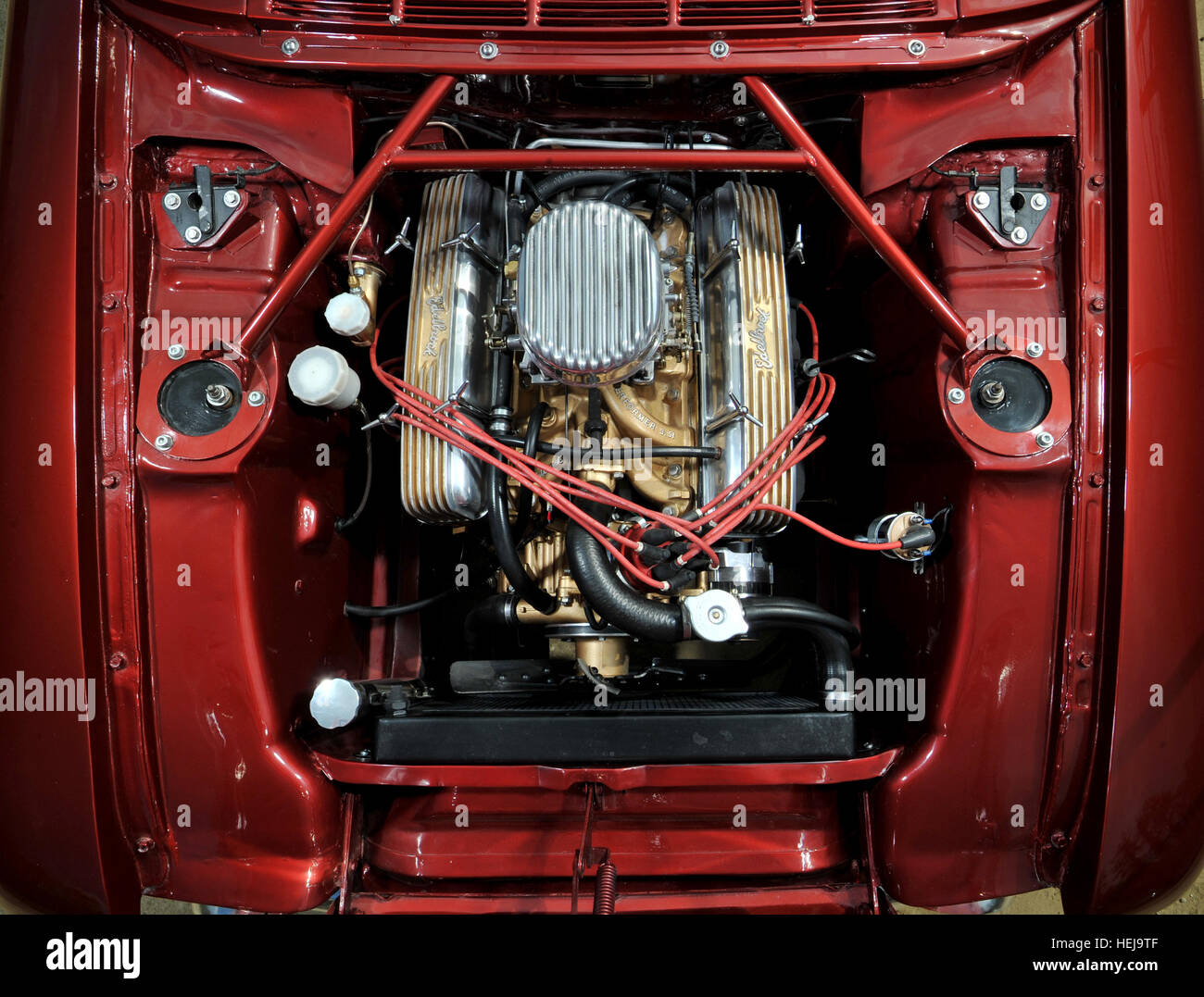modified Rover V8 engine in a hot rod car Stock Photo