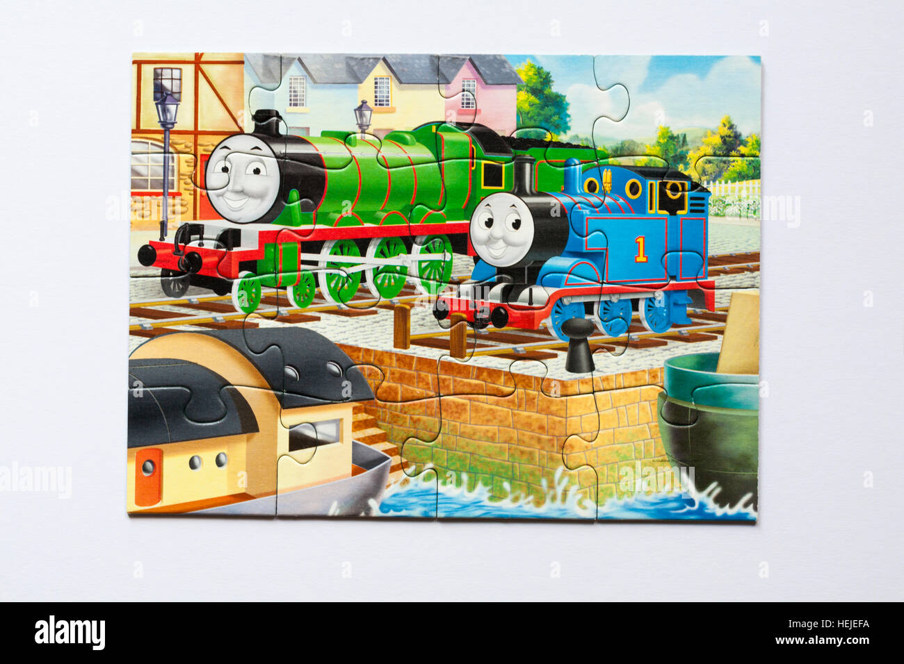 Thomas & Friends jigsaw puzzle, one of 4 tell-a-story puzzles by Ravensburger isolated on white background Stock Photo