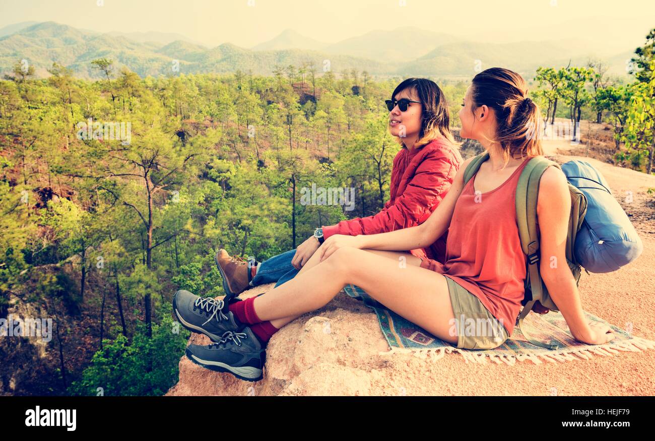 Backpacker Couple Travel Adventure Happiness Concept Stock Photo - Alamy