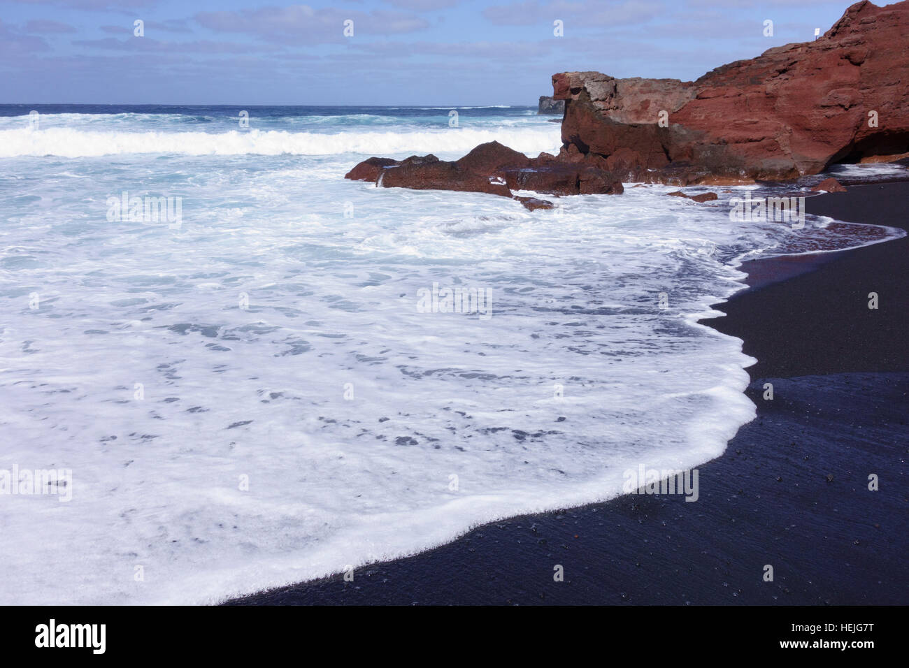 Volcanic beach, El Golfo, Lanzarote, Canary islands, Spain Stock Photo