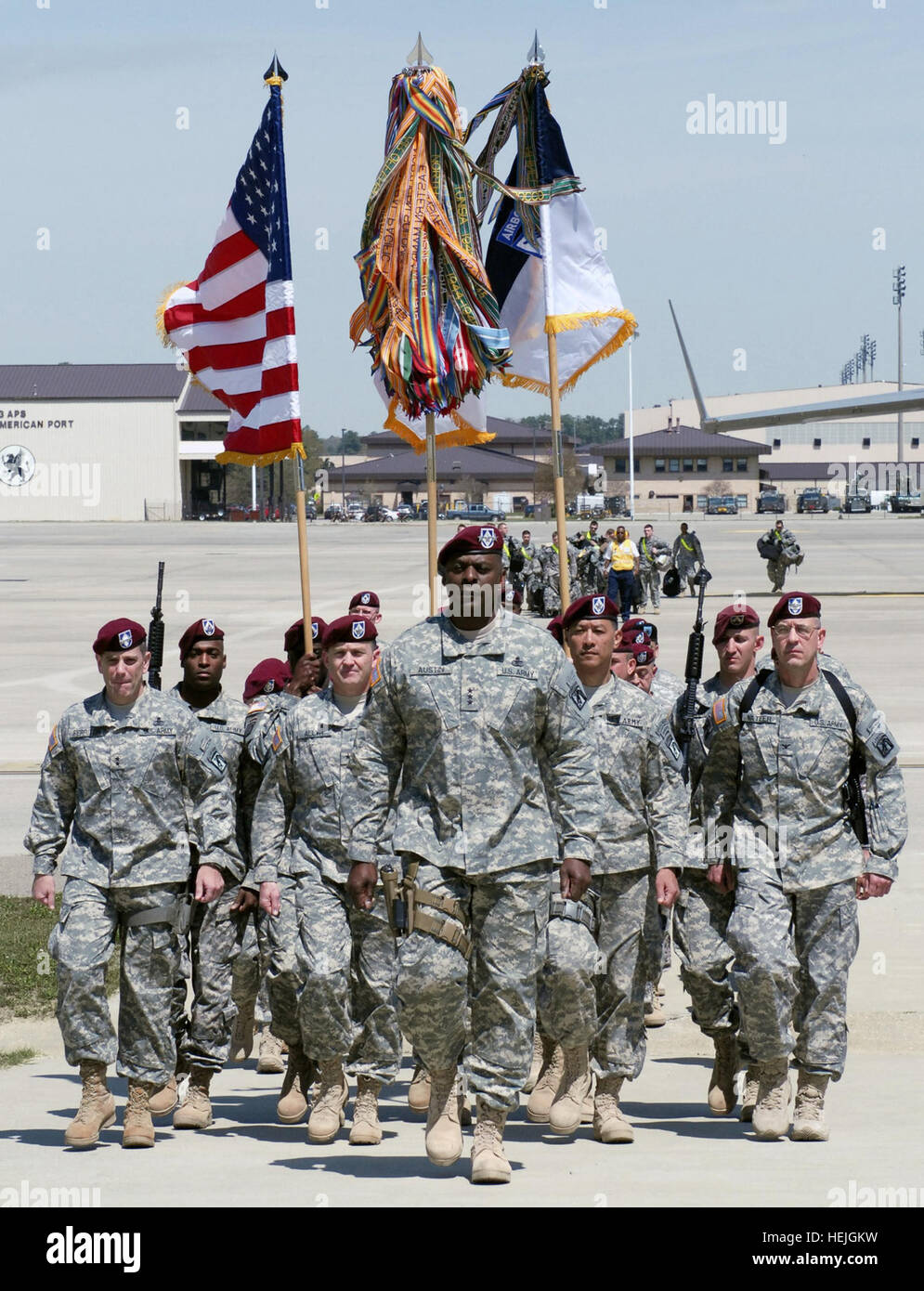 Lt. Gen. Lloyd J. Austin III, commanding general XVIII Airborne Corps and  Fort Bragg, returns Sunday with the Corps colors and command staff at Green  Ramp, Air Force Base, from 15 months