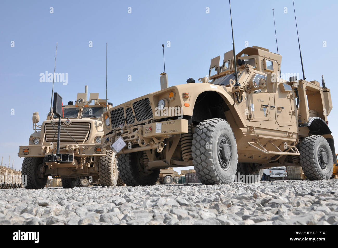 US Army M-ATV and MRAP MaxxPro Dash in Afghanistan Stock Photo