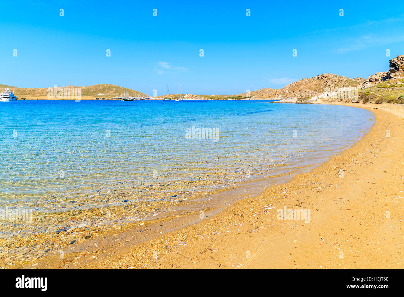 Beautiful beach with crystal clear sea water of Monastiri bay on Paros island, Greece Stock Photo