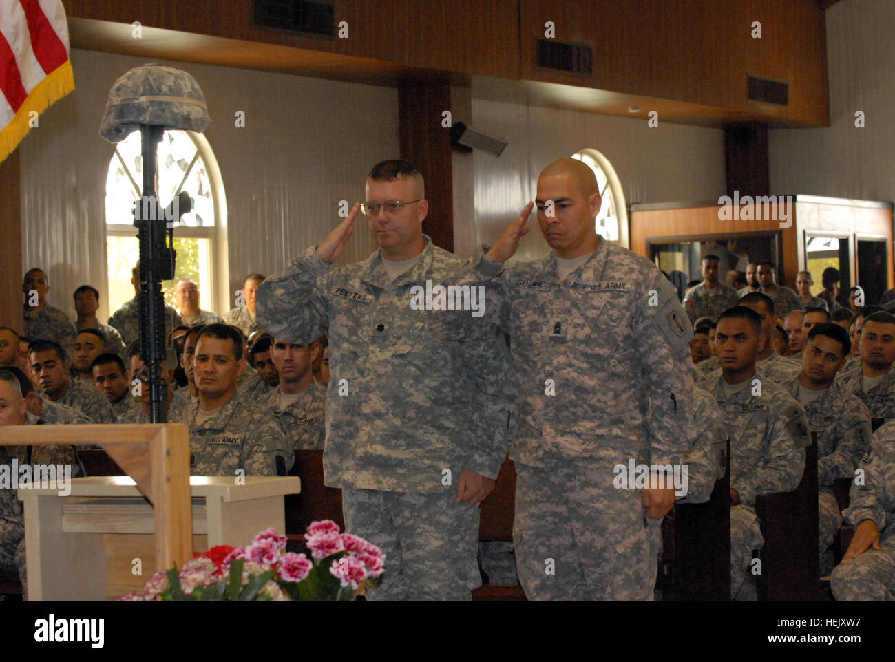 442nd Infantry Battalion Commander Lt Col Michael Peeters And Command Sgt Maj Glenn Gomes Render Their Final Salute To Spc Casey L Hills Members Of The 29th Infantry Brigade Combat Team Hawaii