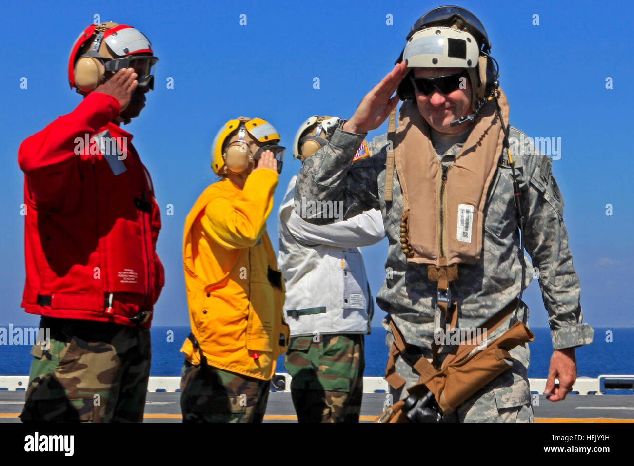 Lt. General Ken Keen, Joint Task Force Haiti commander, salutes USS