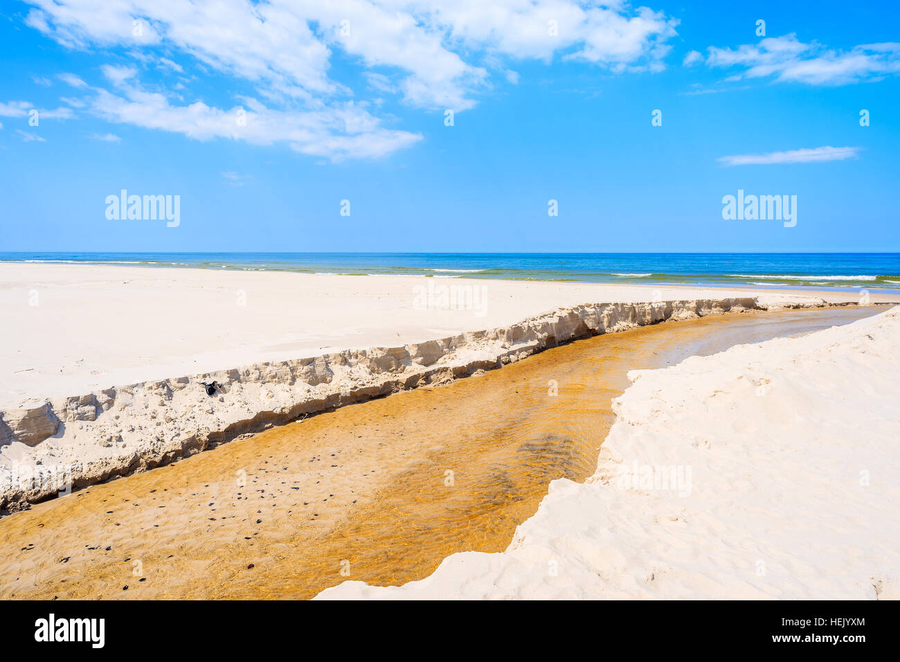 Plasnica river estuary to Baltic Sea on Debki beach, Poland Stock Photo