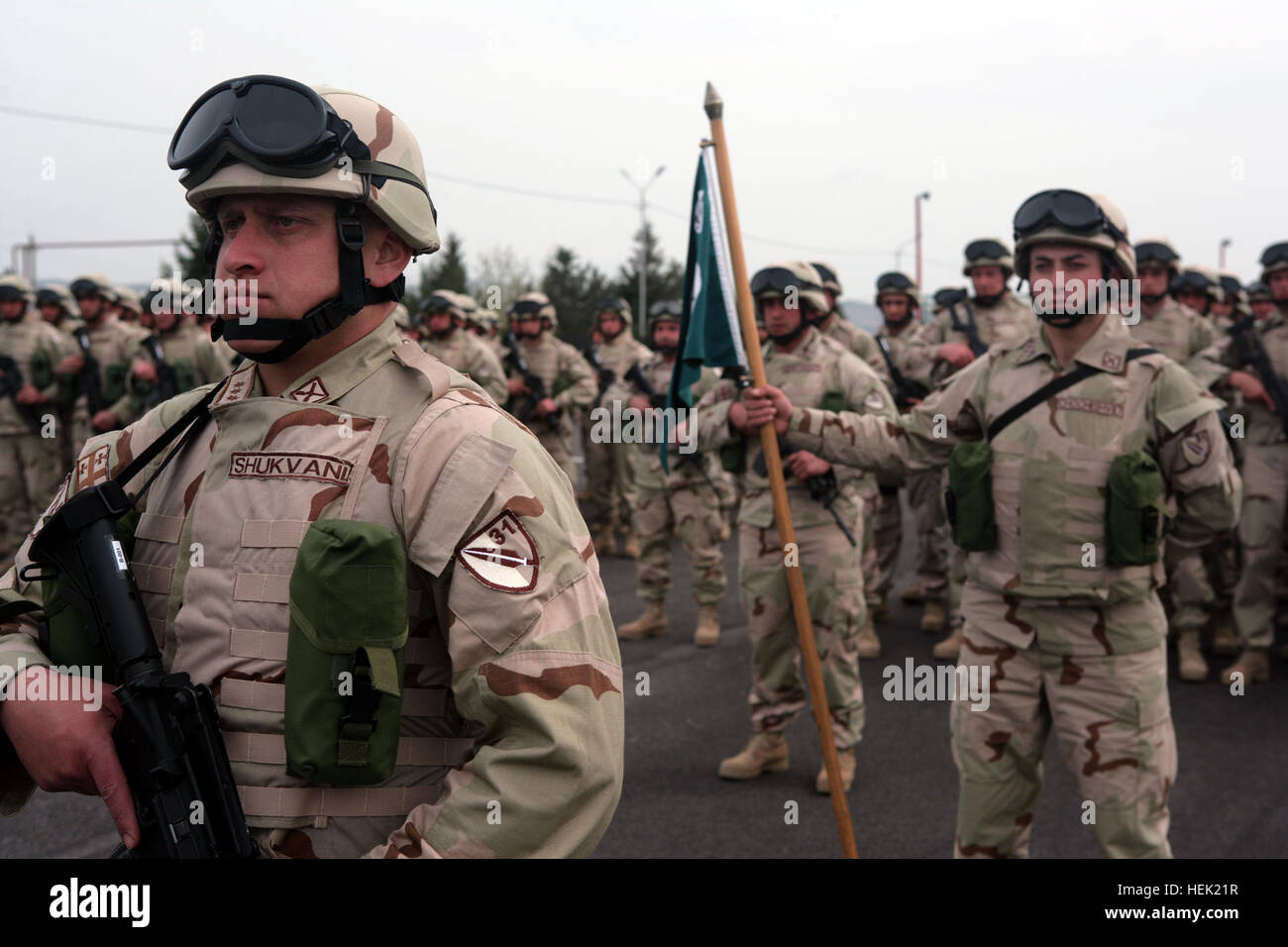 Republic of Georgia soldiers stand in formation during a ceremony ...