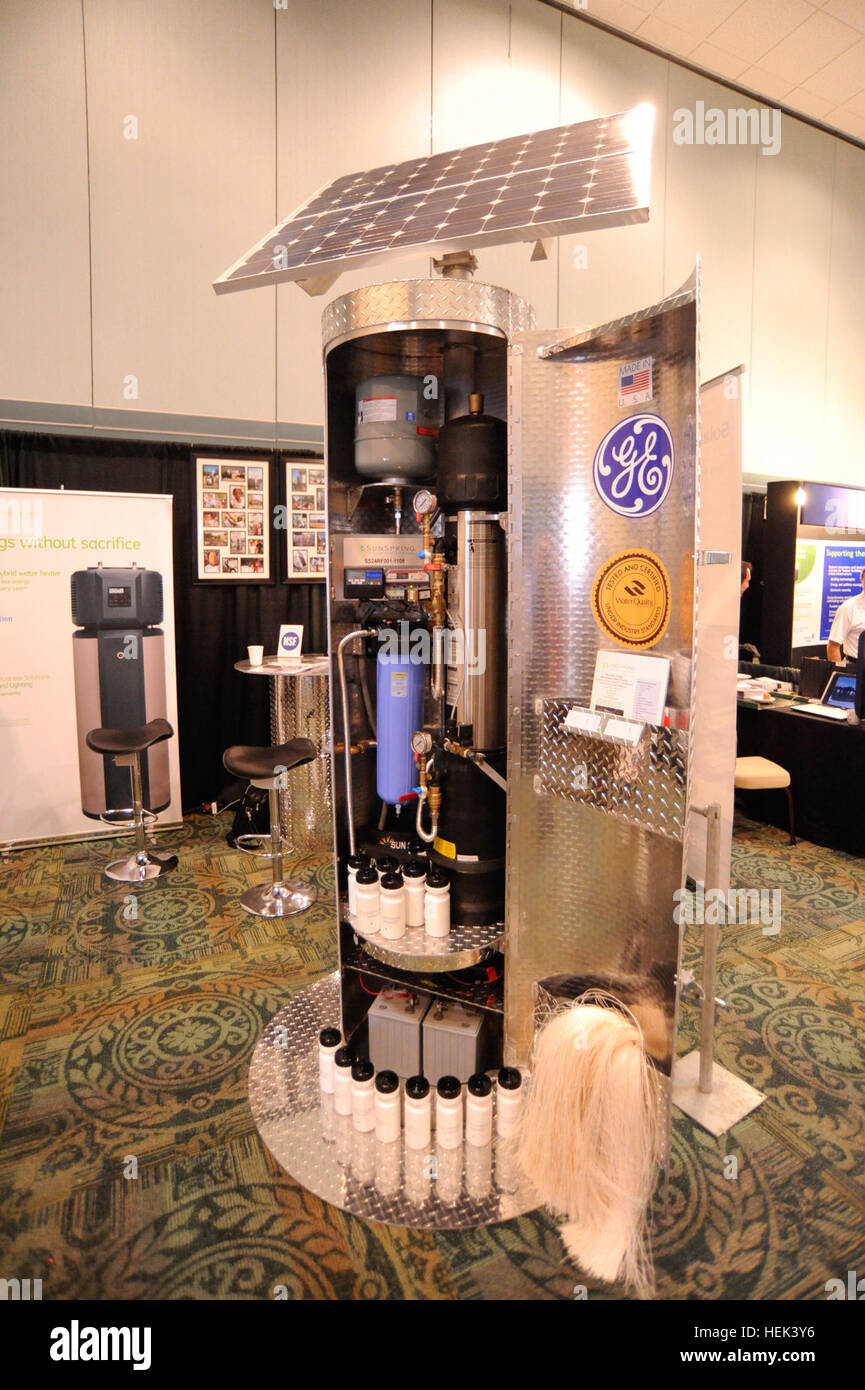 A solarpowered water purification device, built by GE and Sunspring Innovative Water