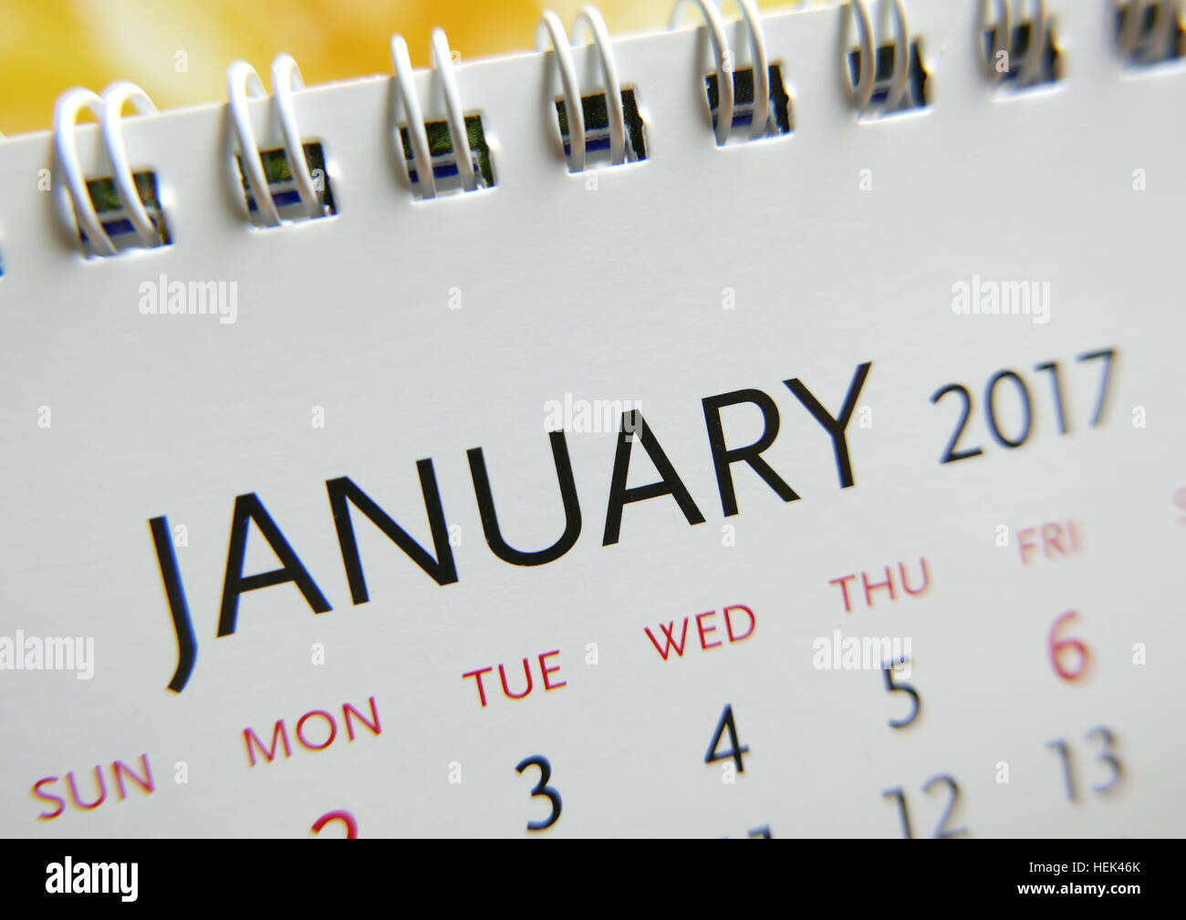 Close up calendar of January 2017 Stock Photo