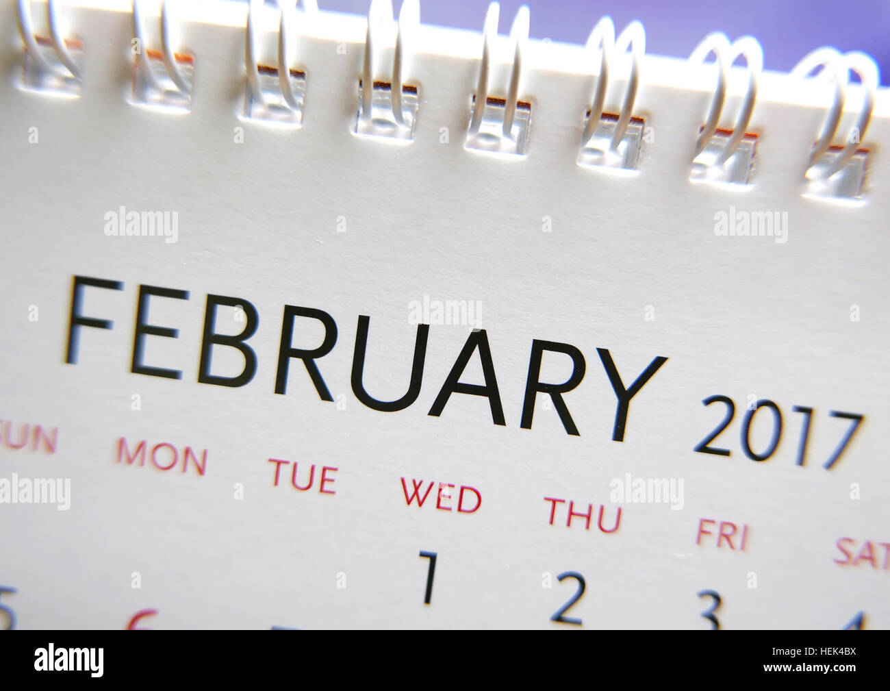Close up calendar of February 2017 Stock Photo