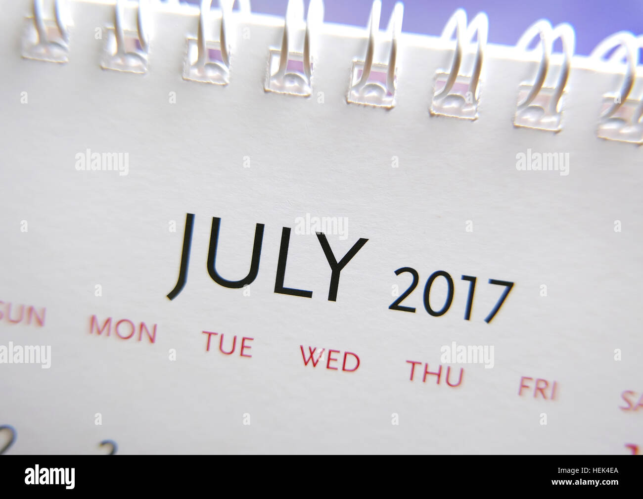 Close up calendar of July 2017 Stock Photo