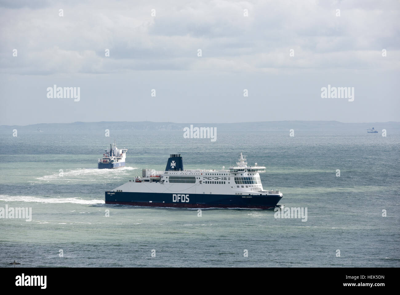 Ferry approaching the Port of Dover in Kent, United Kingdom Stock Photo