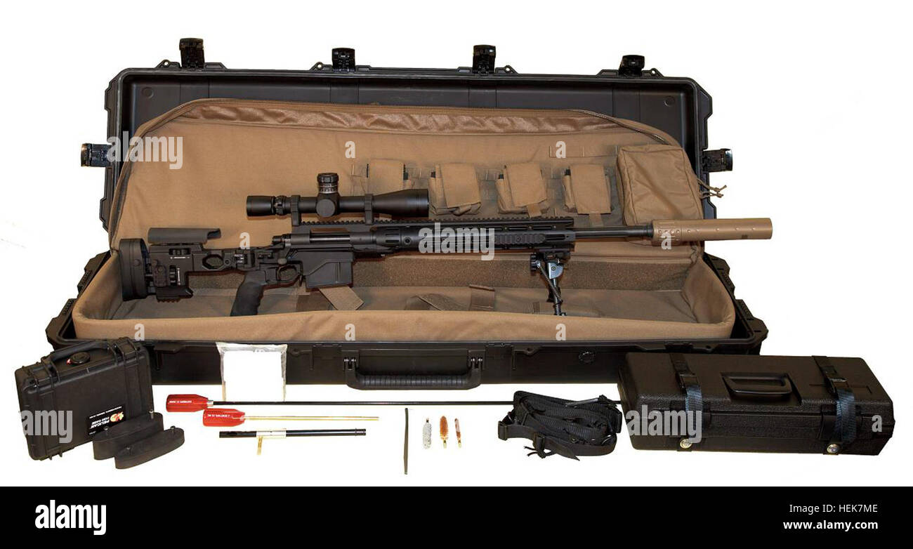 XM2010 sniper rifle displayed with protective carrying case ...