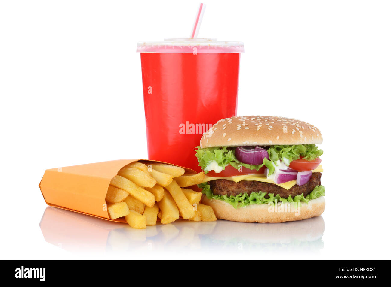 Cheeseburger hamburger and fries menu meal combo fast food drink