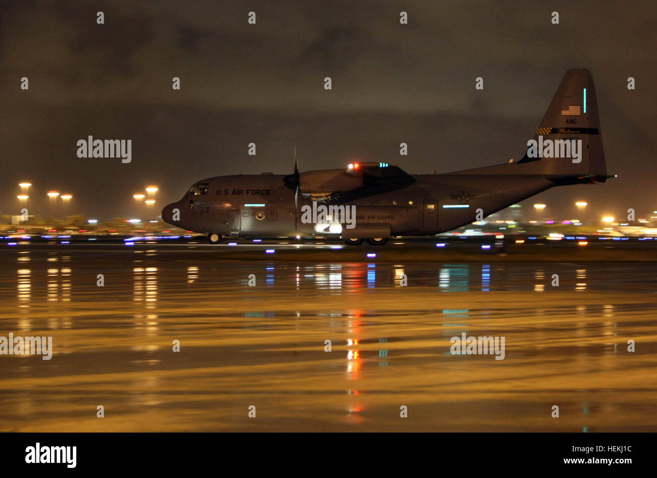 Florida, USA. 22nd Dec, 2016.  A U.S. Air Force transport plane arrives from Port-Au-Prince, Haiti at Palm Beach International Airport Monday night. Seventeen critically injured Haitians were brought to Palm Beach County for medical treatment. SCR 2598 © Allen Eyestone/The Palm Beach Post/ZUMA Wire/Alamy Live News Stock Photo
