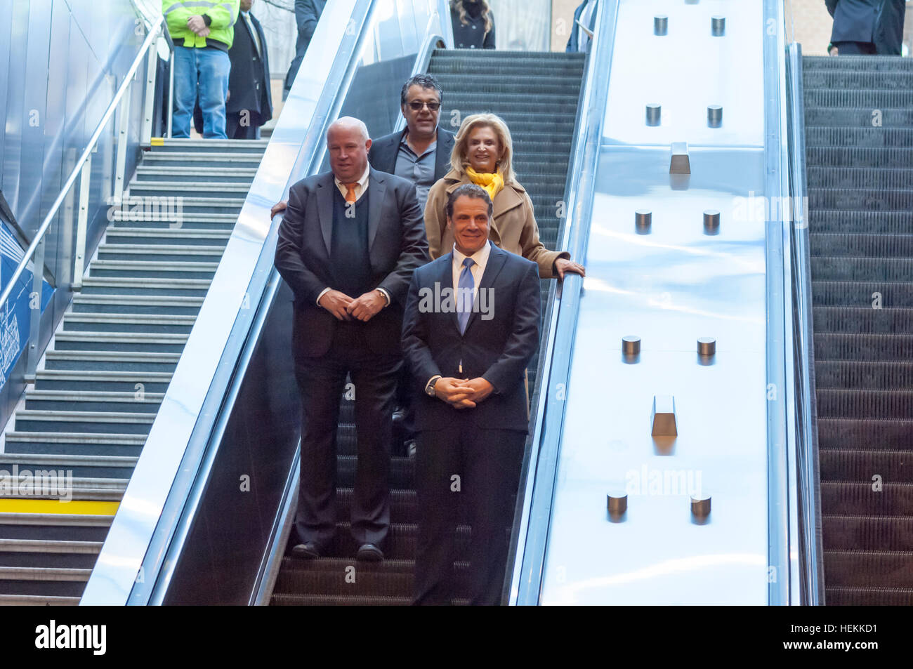 New York, USA. 22nd Dec, 2016. New York State Governor Mario Cuomo and other dignitaries visit the 96th Street station on the yet to be opened Second Avenue Subway line for a press conference and tour on Thursday, December 22, 2016. Work on the Second Avenue line started in 1972 but stalled as the economy tanked. It was revived ten years ago and Phase One, traveling up to 96St will open for revenue service on January 1, 2017. © Richard Levine/Alamy Live News Stock Photo
