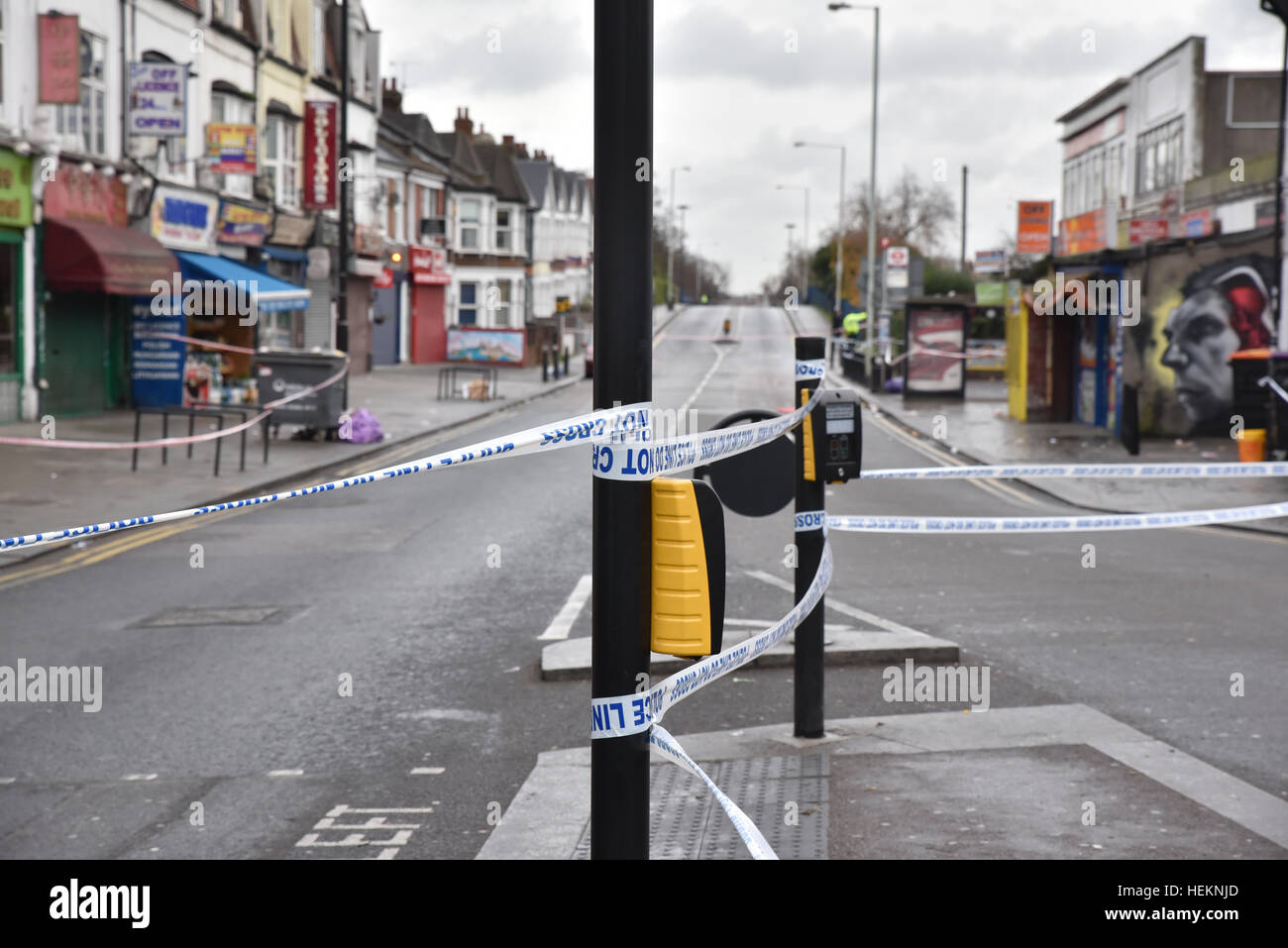 Turnpike Lane, London, UK. 23rd December 2016. Stabbing crime scene in