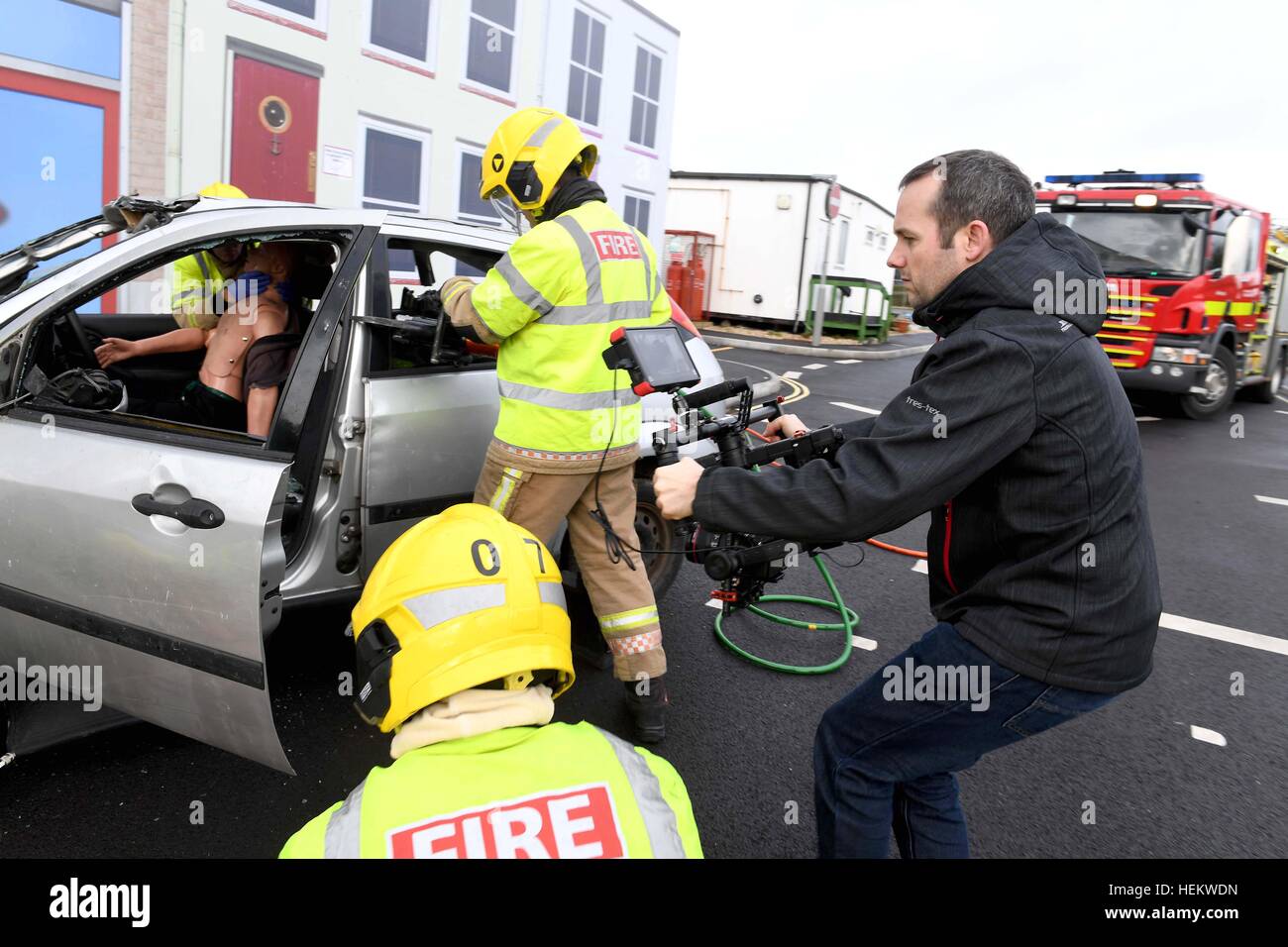 Weymouth, Dorset, UK. 23rd December, 2016.  Dorset & Wiltshire Fire & Rescue Service Green watch at Weymouth Fire Station take part in the mannequin challenge filmed by Harbour Media to raise awareness of drink driving over the festive period.  © Dorset Media Service/Alamy Live News Stock Photo