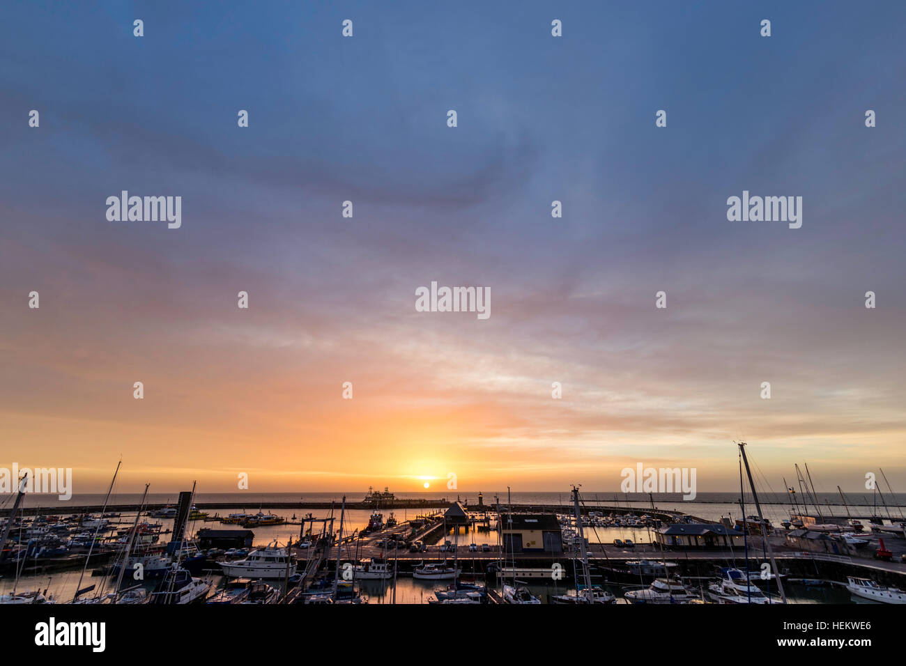 Sunrise Over The English Channel And Ramsgate Royal Harbour Sky Blue Stock Photo Alamy