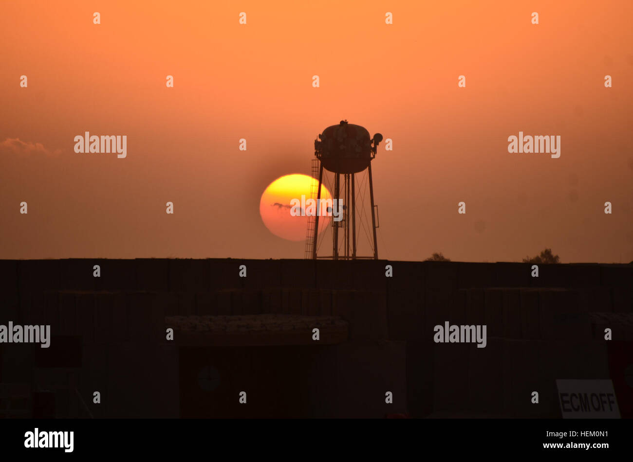 The early morning sunrise over Kandahar Airfield, Afghanistan. Sunrise