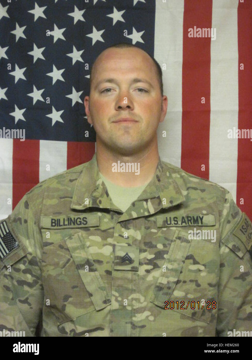 An image of U.S. Army Sgt. Robert J. Billings, a Clarksville, Va., native, who died Oct. 13,2012 in Spin Boldak, Kandahar province, Afghanistan, of wounds caused by an improvised explosive device. He was assigned to 5th Battalion, 20th Infantry Regiment, 3rd Stryker Brigade Combat Team, 2nd Infantry Division, Joint Base Lewis-McChord. (U.S. Army Courtesy photo/Released) 'Quiet professional' remembered as loving family man, dedicated soldier 779807 Stock Photo