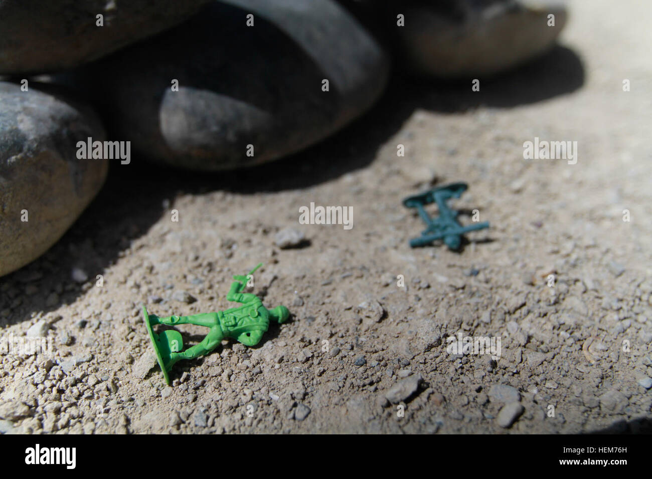 Training aids lie on the ground after a counter-improvised explosive device train-the-trainer course at Lashkar Gah Training Center, Helmand province, Afghanistan, June 14, 2012. Afghan National Police officers will teach police recruits the C-IED class at LTC during ANP basic training. (U.S. Army photo by Bill Putnam/Released) 120614-A-YI377-0154 (7540662324) Stock Photo