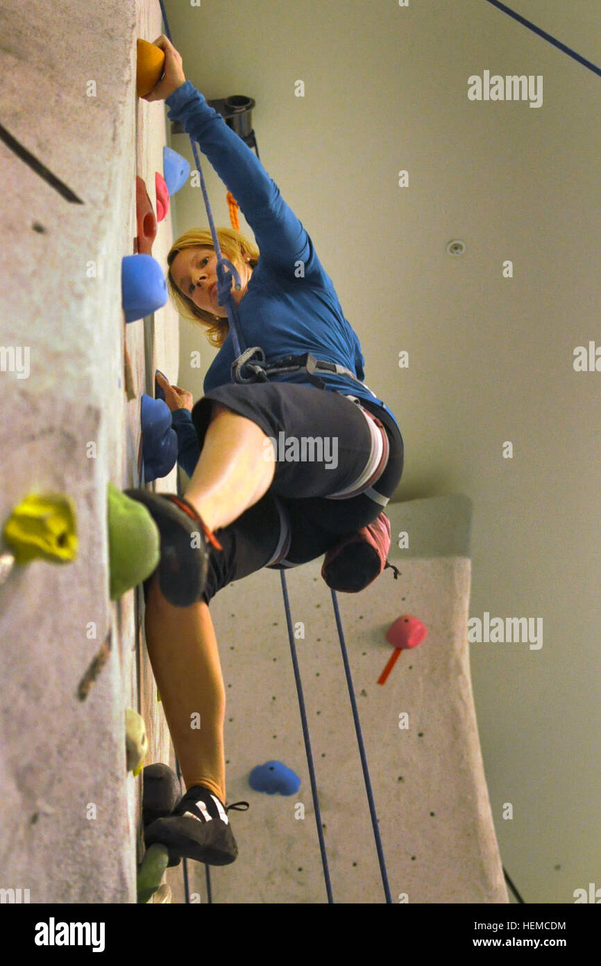Neysa Hardin scales a 23foot indoor rockclimbing wall during a free