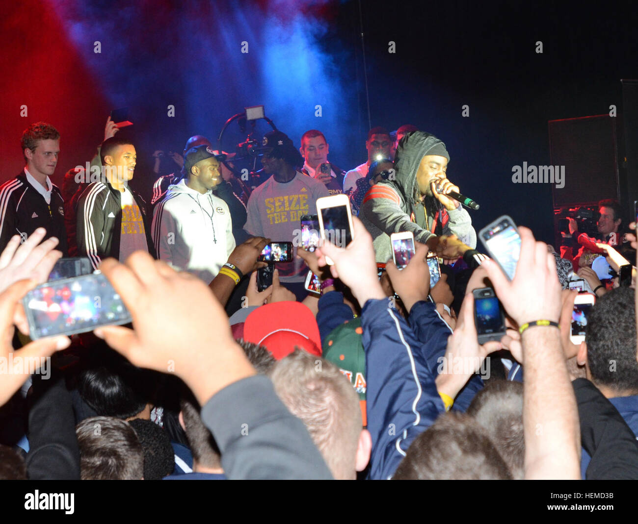 Rap artist, Wale (right), performs onstage at the Grand Hyatt ...