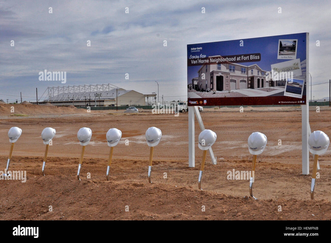 Balfour Beatty Communities hard hats and shovels are staged for the Van