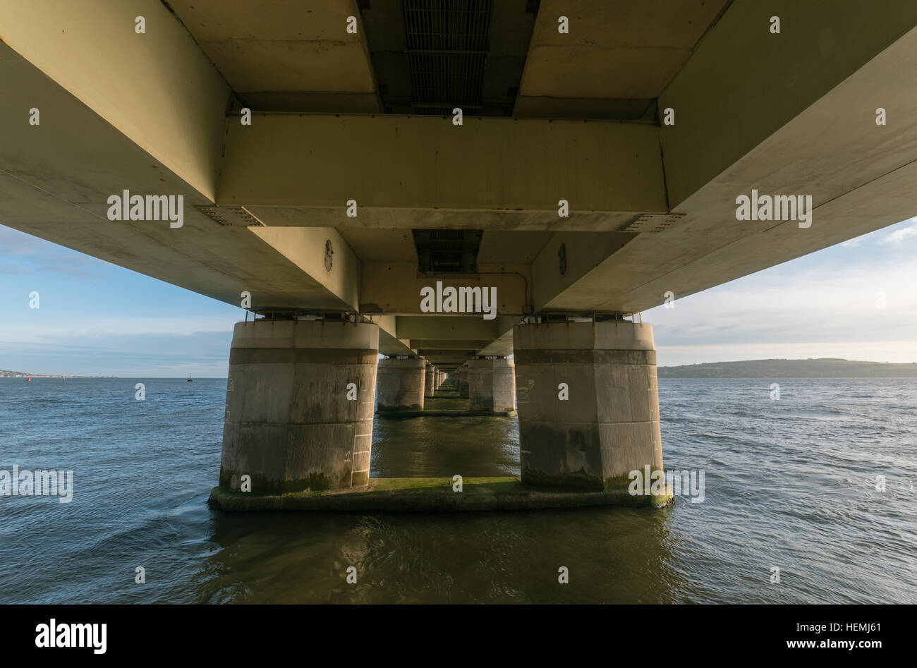 Underneath Tay Road Bridge looking South, Dundee, Scotland,UK Stock