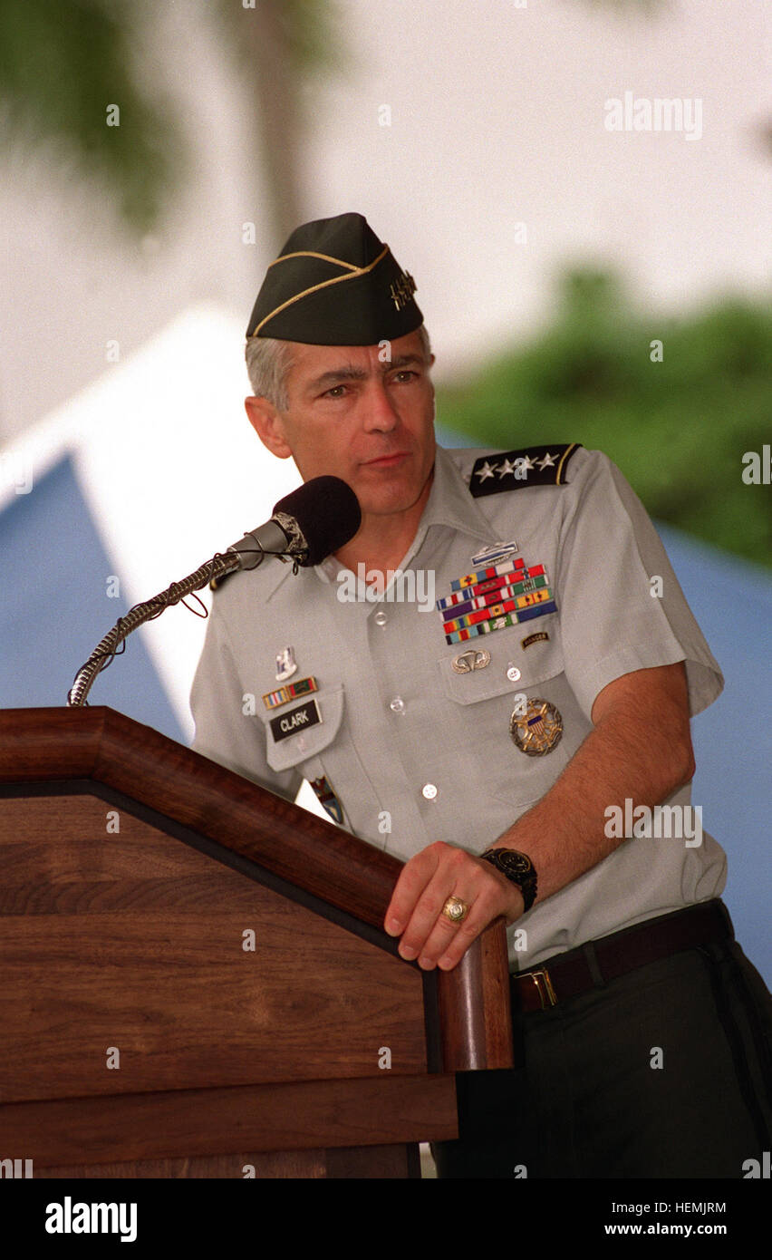 Gen. Wesley Clark addresses the audience after accepting command of