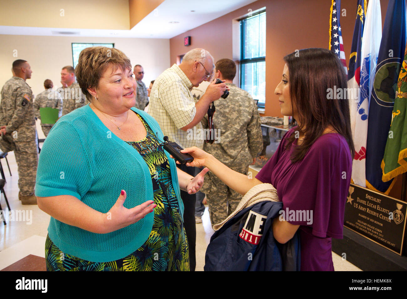 Patti Elliott, mother Spc. Daniel Lucas Elliott, talks to Sheyenne Rodriguez from WTVD ABC 11 at