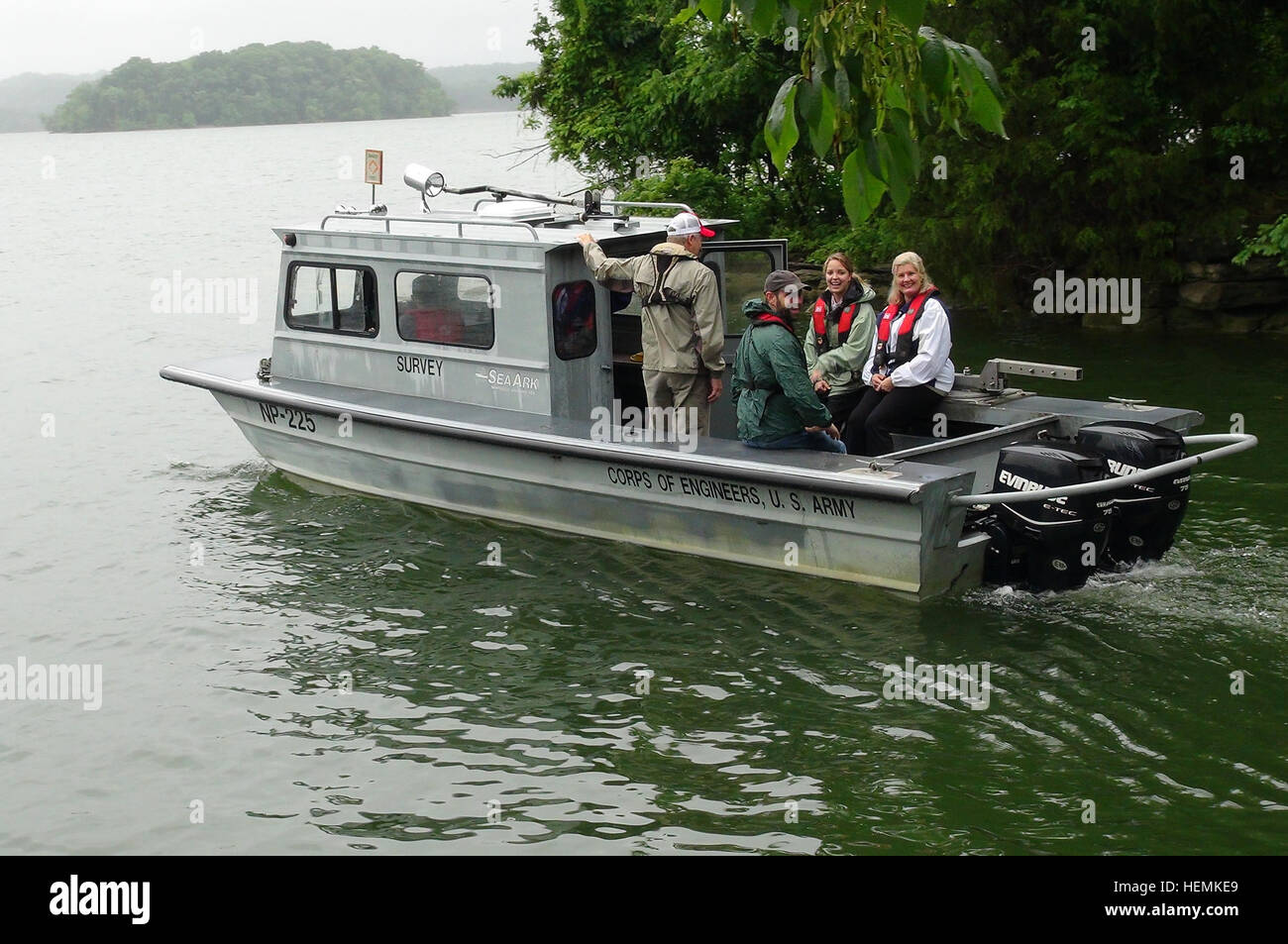 Members of the U.S. Army Corps of Engineers Nashville District Water Management Section take Stratford STEM Magnet High School teachers out on J. Percy Priest Lake in Nashville, Tenn., June 17, 2013, to collect water samples.  The Corps hosted a teacher externship to help teachers with developing project based learning curriculum. (USACE photo by Leon Roberts) Teachers building strong STEM curriculum with corps externships 130618-A-EO110-001 Stock Photo