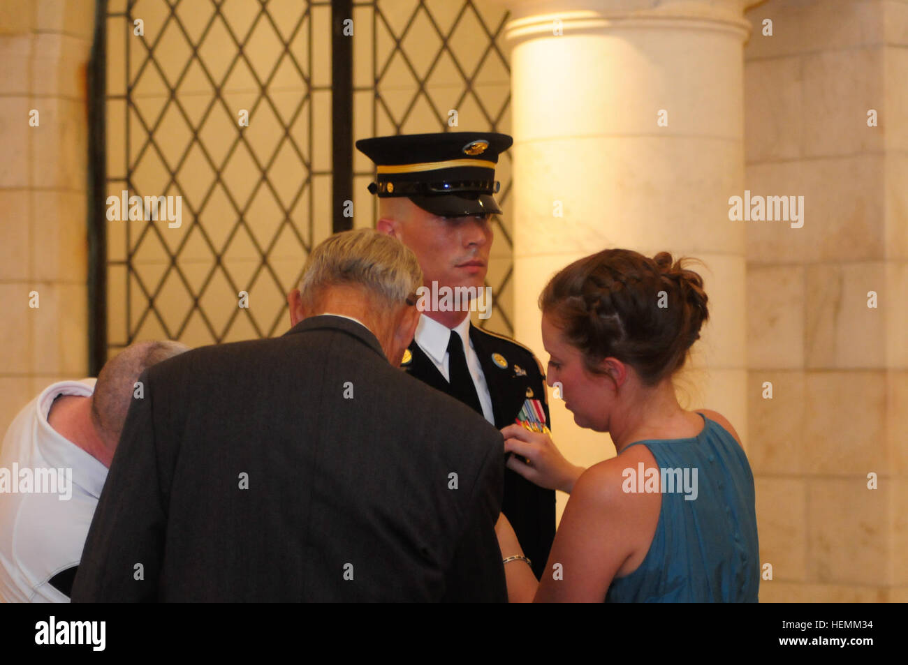 Sgt. 1st Class Tanner Welch, Sergeant of the Guard of the Tomb of the Unknown Soldier, receives