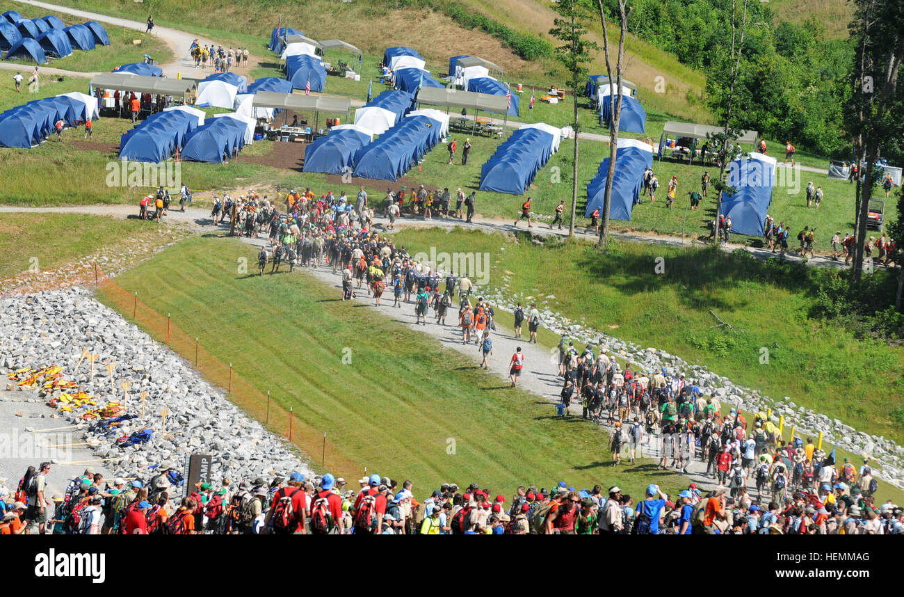 Boy Scouts of America volunteers arrive for the opening ceremony of