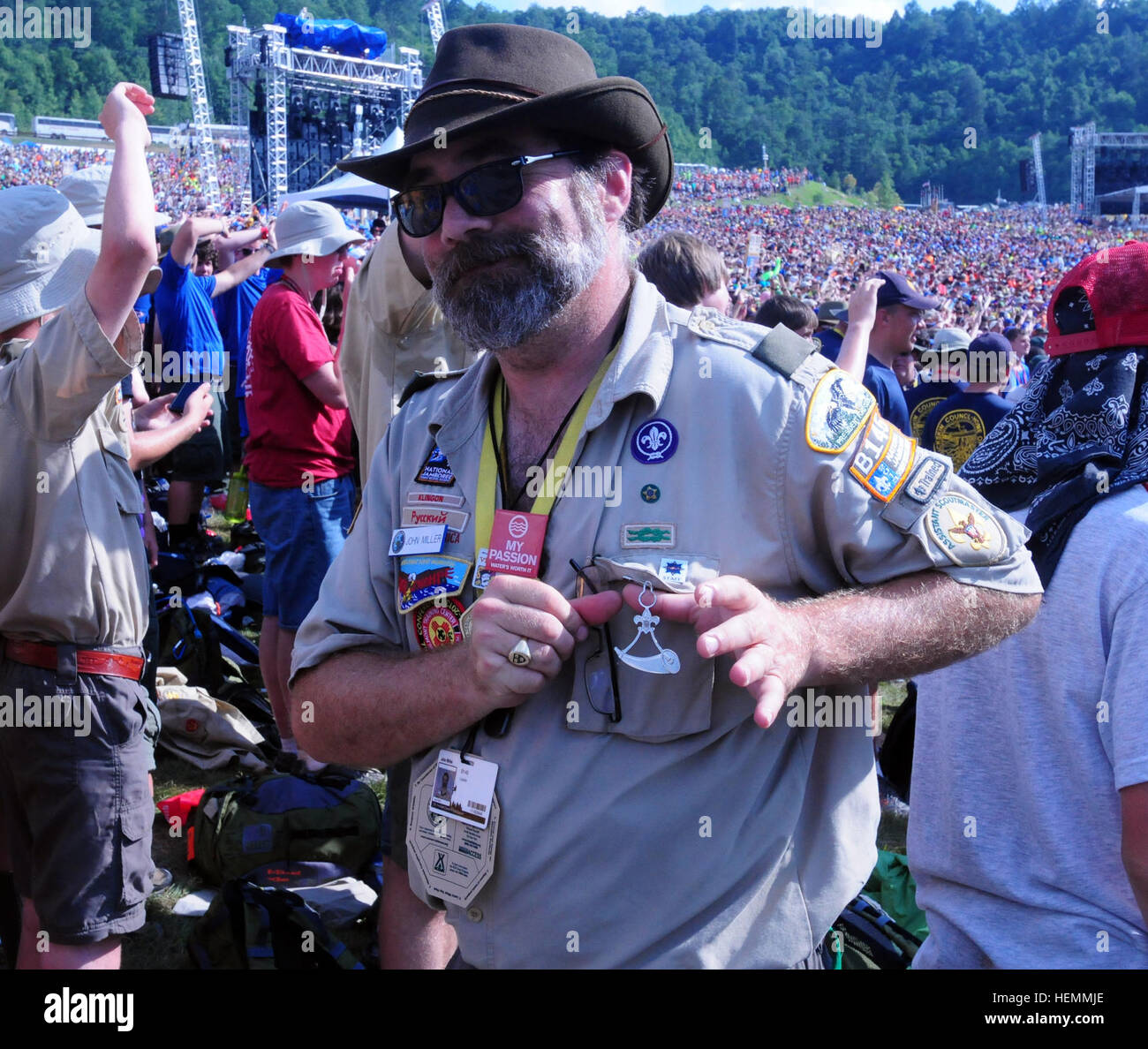John Miller poses with his Powder Horn badge at the 2013 Boy Scout
