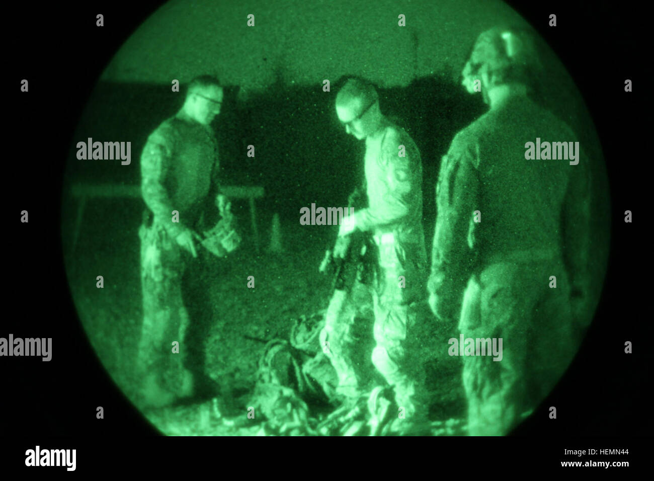 U.S. Soldiers from Company I,  2nd Battalion, 506th Infantry Regiment, 4th Brigade Combat Team, 101st Airborne Division (Air Assault), conduct pre and post combat checks before serving a Pashtun warrant on Forward Operating Base Salerno, Khowst province, Afghanistan, July 29, 2013.  The 101st Airborne Division (Air Assault) is forward deployed in Afghanistan in support of Operation Enduring Freedom following the relinquishment of U.S. led military operations to the Afghanistan National Security Forces. (U.S. Army Spc. Charles M. Willingham/ released) Company I Mortars Fire Mission 130829-A-OS2 Stock Photo