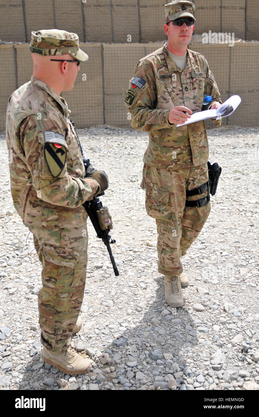 U.S. Army personnel conduct a security inspection at Forward Operating ...