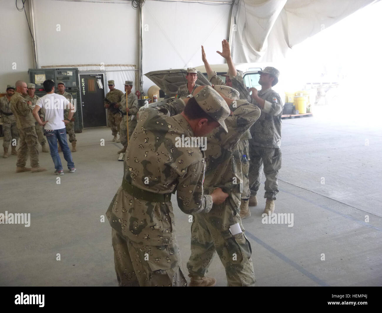 Two members of the Border Crossing Point Border Police conduct the