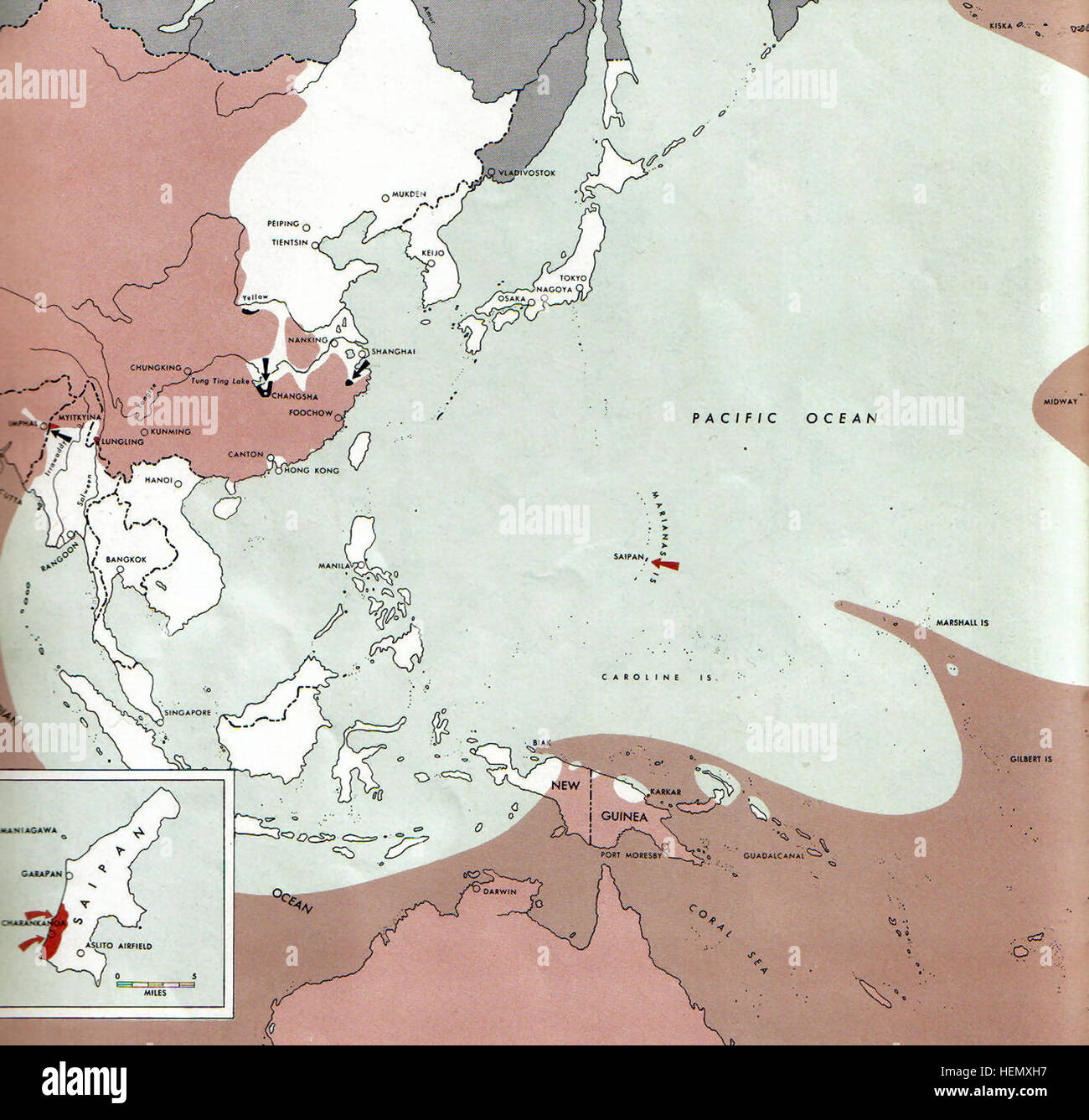 A historical military atlas depicting battlefronts in the Pacific ...