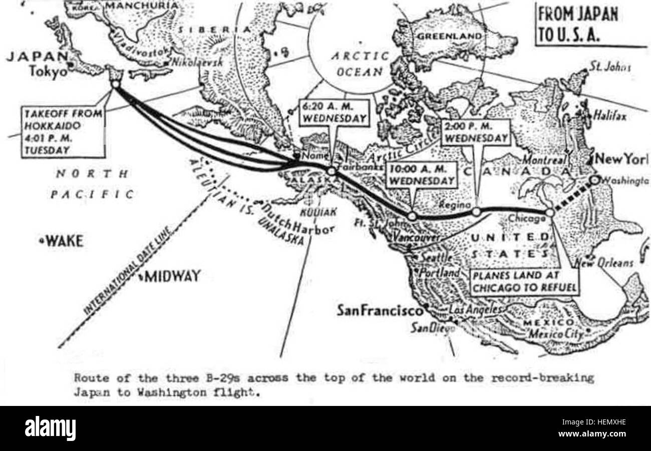 1945 Japan US flight map Stock Photo Alamy