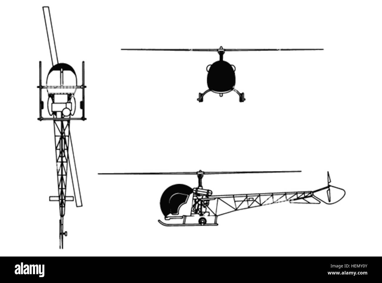 Bell 47 3-view drawing Stock Photo