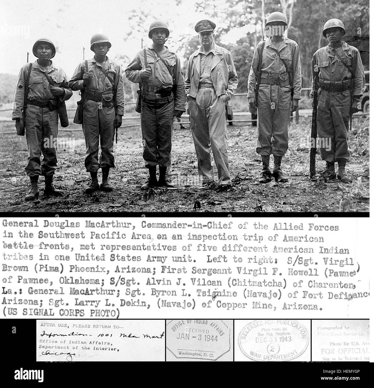 General douglas macarthur meets american indian troops wwii military