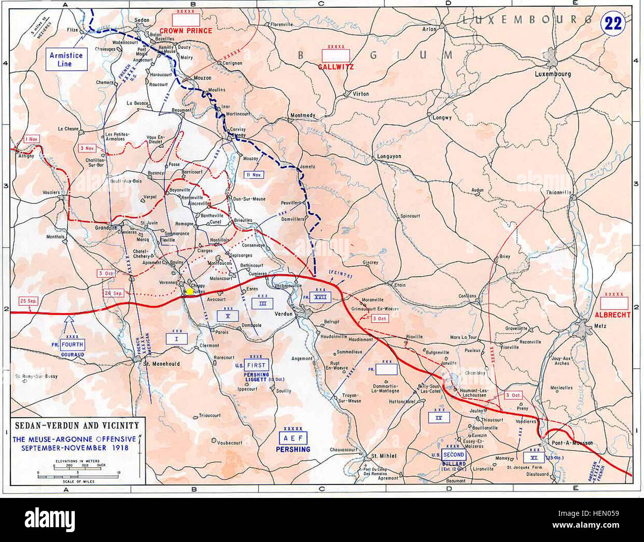 MeuseArgonne Offensive Map with Vauquois highlighted Stock Photo Alamy