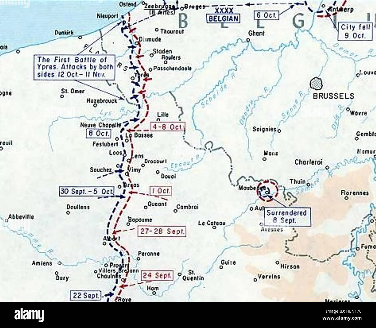 Ypres map 1914 hi-res stock photography and images - Alamy