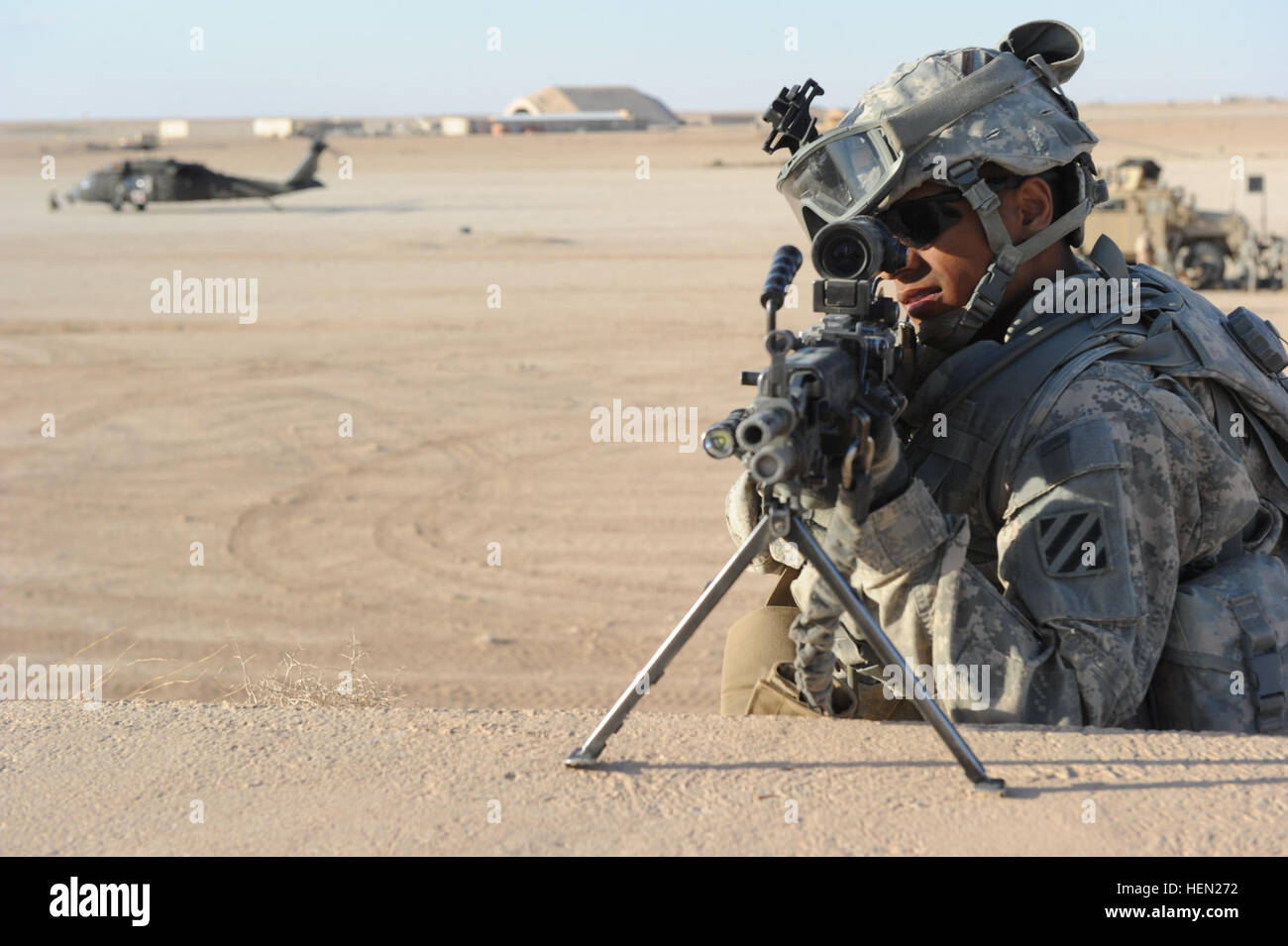 Asad Comp U.S. soldiers provide security for an air medical evacuation at Al Asad ...