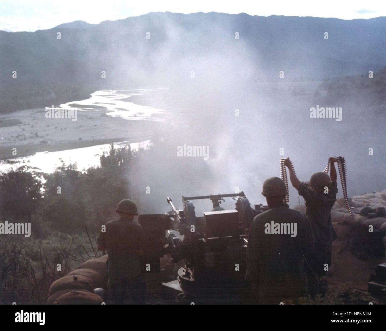 A U.S. military Pershing quad .50 caliber machine gun system is ...