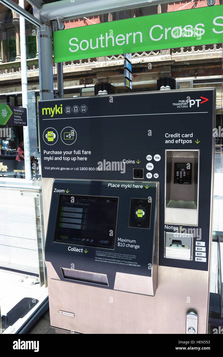 Myki card machine at tram stop in Southern Cross station Melbourne Victoria Australia Stock Photo