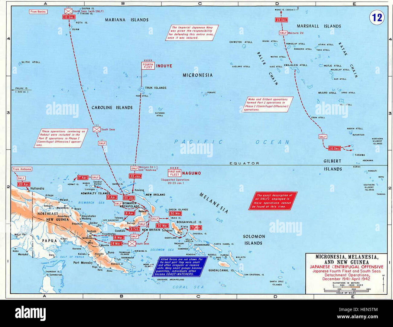 Pacific War - Micronesia, Melanesia and New Guinea 1941-42 - Map Stock Photo